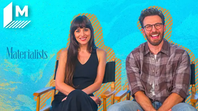 'Video thumbnail for Chris Evans and Dakota Johnson weigh in on 'Materialists' big street fight and their cocktails of choice'