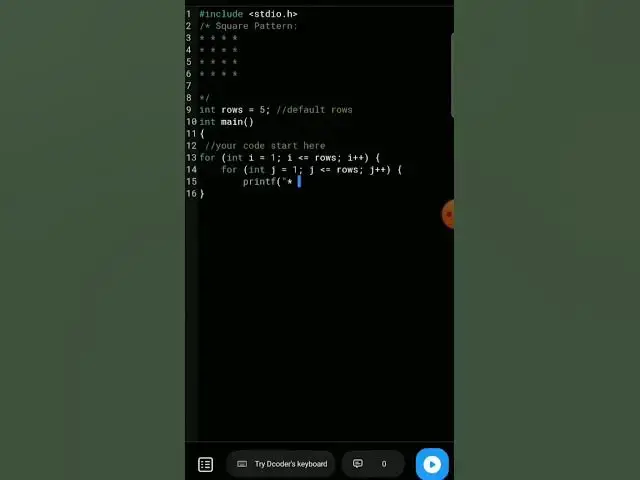 'Video thumbnail for Square Start Pattern using C language | Pattern Printing Programs'