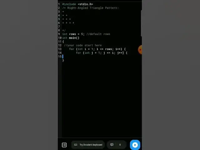 'Video thumbnail for Right Angle Triangle Pattern using C programming language #cprogramming #coding #python #pattern'