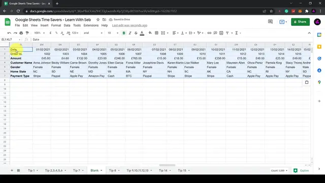 'Video thumbnail for 15 POWERFUL GOOGLE SHEETS TIPS & TRICKS (Insanely Useful Productivity Tips For Beginners)'