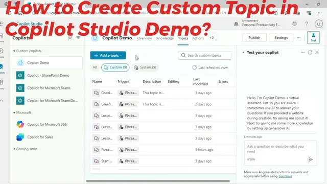 'Video thumbnail for How to Create Custom Topic in Copilot Studio'