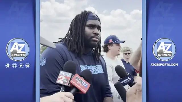 'Video thumbnail for Catching up with Titans DT T'Vondre Sweat at OTAs today'