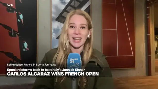 'Video thumbnail for Alcaraz topples Sinner to win epic and historic French Open final'