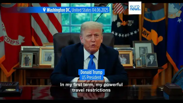 'Video thumbnail for Trump announces travel bans on citizens of 12 countries, saying 'We don't want them''