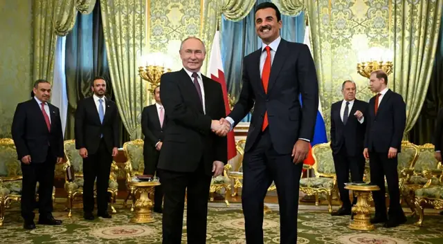 'Video thumbnail for Russia’s Putin, Qatar’s emir discuss Syria and Gaza at Moscow talks'