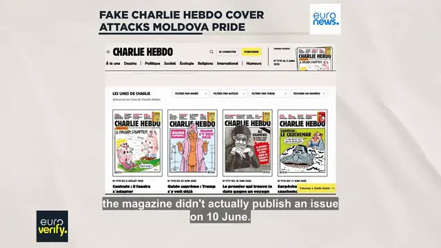 'Video thumbnail for Fake Charlie Hebdo cover attacking Moldova Pride circulates online'