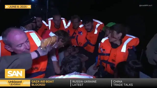 'Video thumbnail for Israel intercepts Gaza-bound aid ship carrying Greta Thunberg'