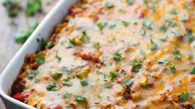 'Video thumbnail for Healthy Mexican Casserole with Roasted Corn and Peppers recipe'