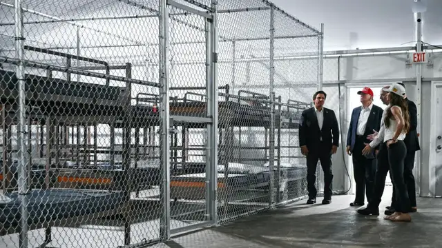 'Video thumbnail for Trump visits 'Alligator Alcatraz’ detention facility, warns migrants against escape plans'