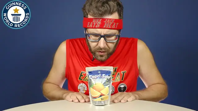 'Video thumbnail for Fastest time to drink a Capri-Sun (paper straw)'