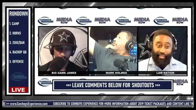 'Video thumbnail for law nation sports: dallas cowboys training camp roundtable! dak prescott, ezekiel elliott & offensive line analysis'