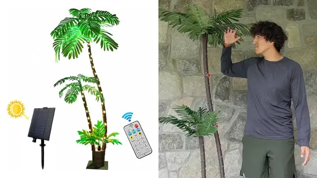 'Video thumbnail for Solar Lighted Artificial Palm Tree Review'