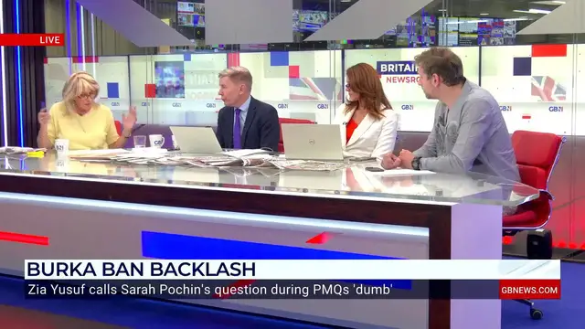 'Video thumbnail for Sarah Pochin accused of creating 'dividing line' in Reform with burka ban question by Lis'