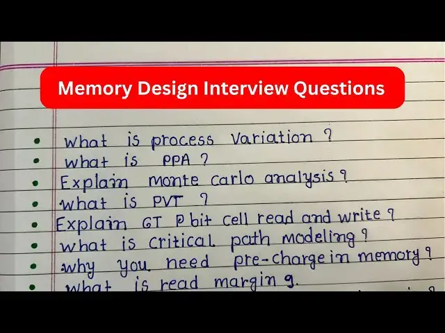 'Video thumbnail for Memory Layout interview questions with answer2024 #vlsi #memory #interview #digital #electronic #pd'