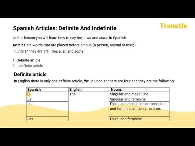 'Video thumbnail for Articles In Spanish: Definite and Indefinite Articles - 2021'