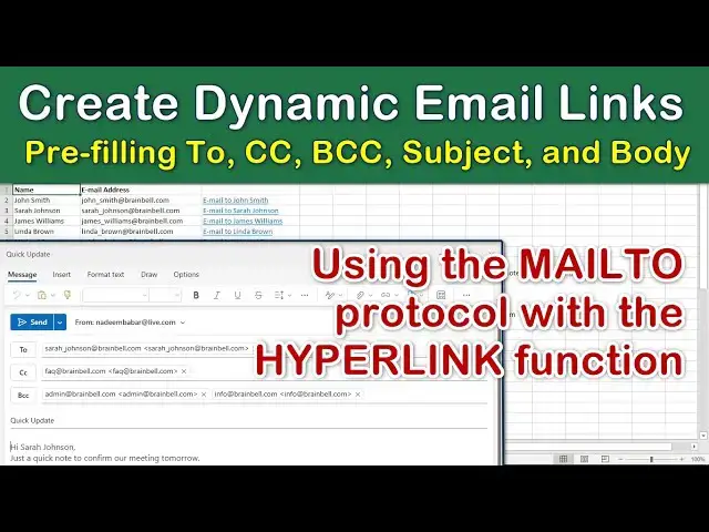 'Video thumbnail for Create Dynamic Email Lists in Excel: Personalized Links with MAILTO: Set CC, BCC, Subject, and Body'