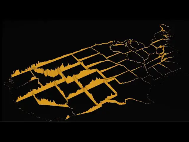 'Video thumbnail for 3D Maps of U.S. State Borders Shaped by Elevation, Rainfall & Population'