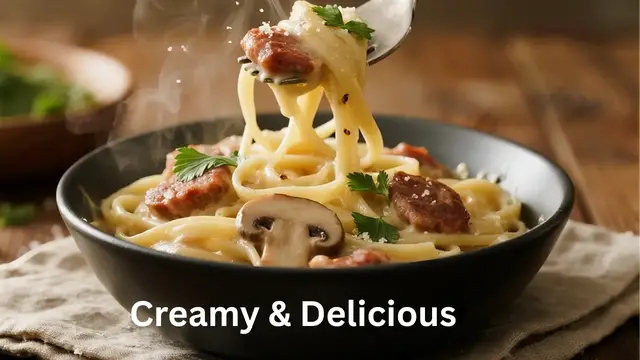 'Video thumbnail for Creamy Sausage Mushroom Alfredo Recipe #alfredopasta'