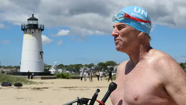 'Video thumbnail for South African swims around Martha's Vineyard to raise awareness of need to protect sharks'