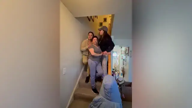 'Video thumbnail for Daughter Photobombs Mom To Surprise Her With News She's Moved Home After Four Years Apart'