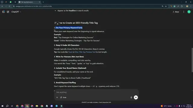 'Video thumbnail for How to Create an SEO-Friendly Title Tag'