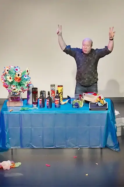 'Video thumbnail for Magician performs so many tricks on stage that he runs out of material'