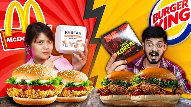 'Video thumbnail for McDonald’s vs Burger King: Korean Spicy Burger Taste Test | Burger taste test'