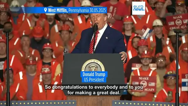 'Video thumbnail for EU 'strongly regrets' Trump's announcement to double steel and aluminium tariffs to 50%'