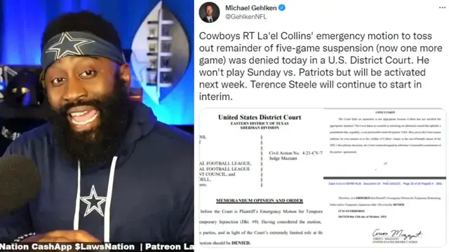 'Video thumbnail for law nation sports: la'el collins' emergency motion denied: what's next for cowboys?'