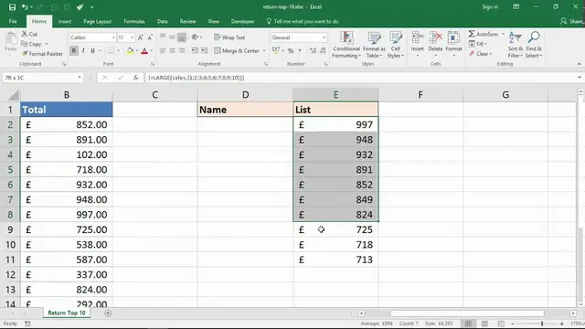 'Video thumbnail for Top 10 Values with One Excel Formula'