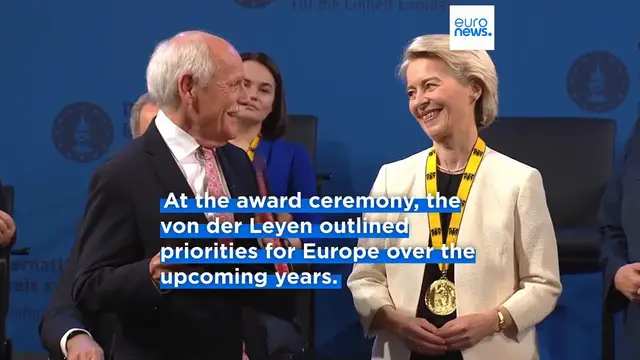 'Video thumbnail for Ursula von der Leyen awarded Charlemagne Prize for promoting European unity'