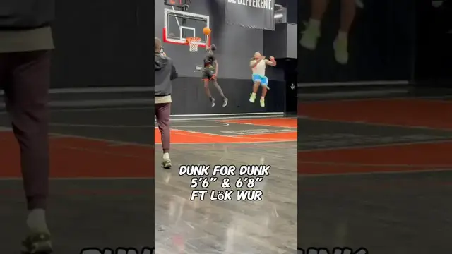 'Video thumbnail for (355) 5'6" vs 6'8" dunk challenge featuring lok wur'