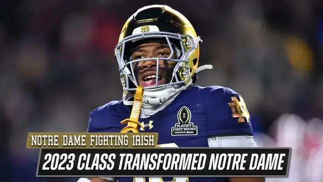 'Video thumbnail for Notre Dame's 2023 recruiting class laid the foundation for their CFB Playoff run!'