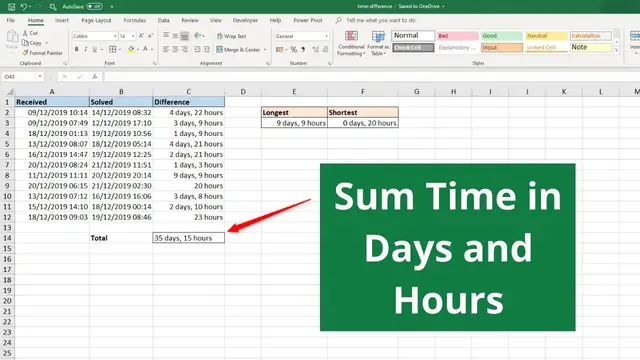 'Video thumbnail for Excel Sum Time Difference in Days and Hours'