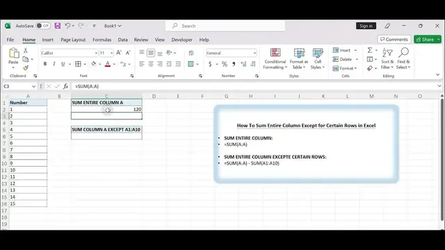 'Video thumbnail for How To Sum Entire Column Except for Certain Rows'