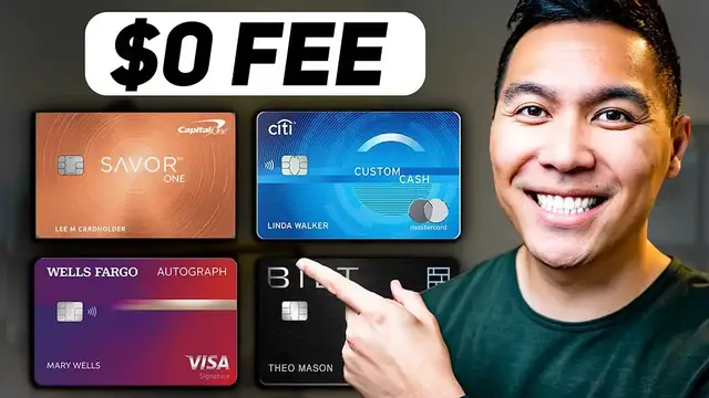 'Video thumbnail for naam wynn: top 7 no annual fee credit cards (2024): cash back, travel, & rewards'