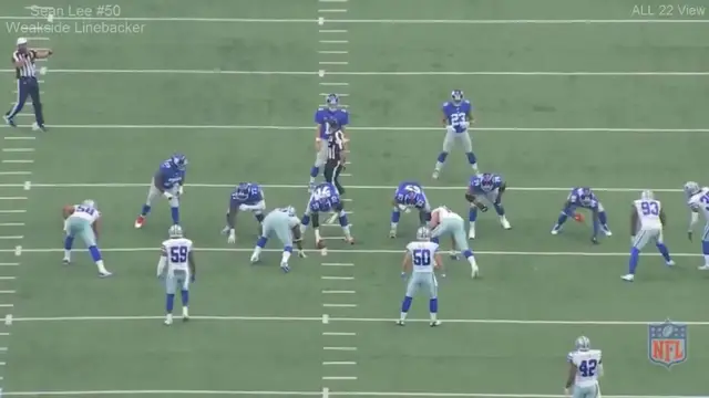 'Video thumbnail for law nation sports: sean lee #50 weakside linebacker all 22 film study, cowboys vs giants, week 1-2 2016 | nfl'