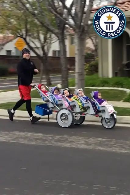 'Video thumbnail for Marathon mom, running with quintuplets'