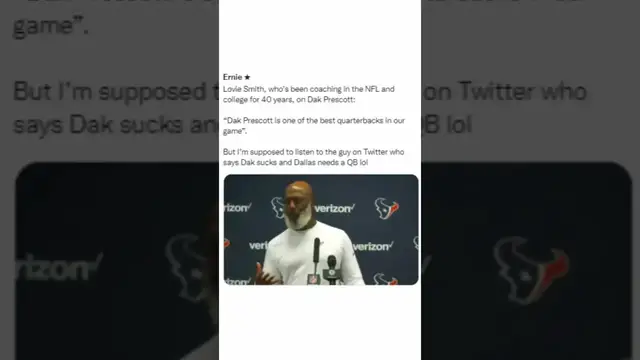 'Video thumbnail for #Cowboys “Dak Prescott is one of the best quarterbacks in our game”. -Lovie Smith'