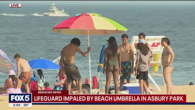 'Video thumbnail for Lifeguard impaled by beach umbrella at Jersey Shore'
