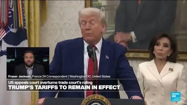 'Video thumbnail for Trump tariffs stay in place for now after appellate ruling'