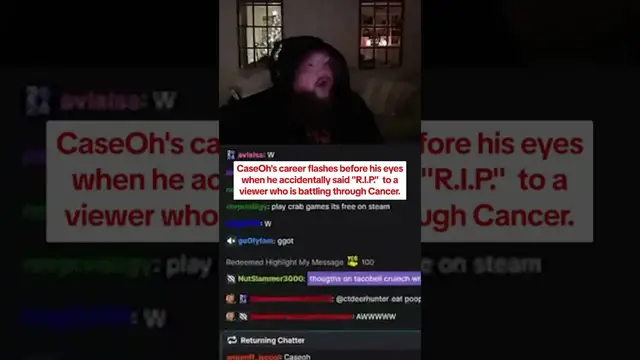 'Video thumbnail for Twitch Streamer CaseOh's Emotional Moment: Accidental 'RIP' to Cancer Battler'