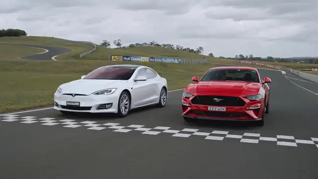 'Video thumbnail for Tesla Model S vs Ford Mustang GT Drag Race'