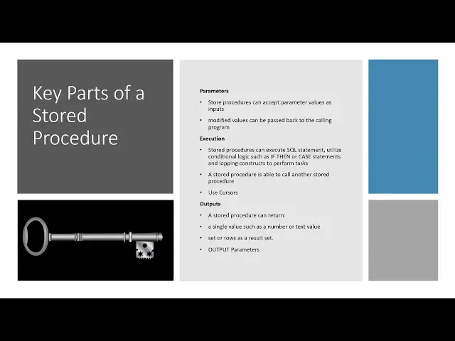 'Video thumbnail for Stored Procedures - Parts of a Stored Procedure | Essential SQL'