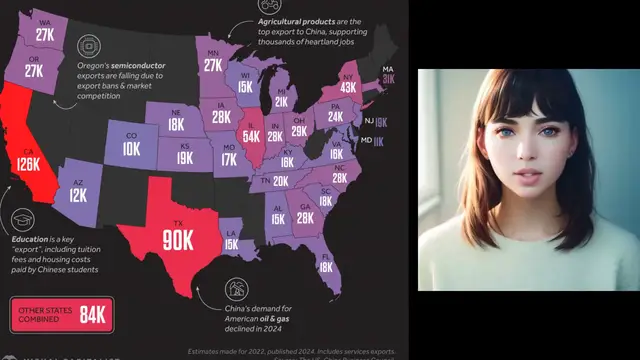'Video thumbnail for U.S. Jobs Supported By Exports To China, By State (2025)'