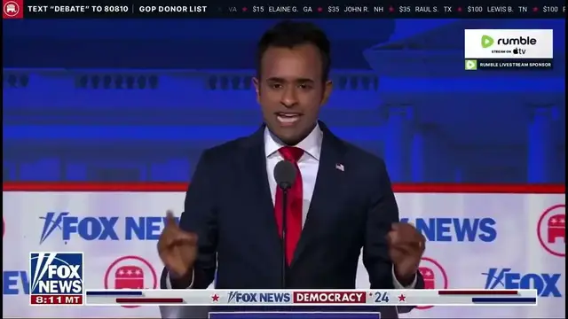 'Video thumbnail for Vivek Ramaswamy raises hand to oppose Ukraine funding at the GOP debate'