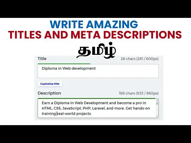 'Video thumbnail for Write AMAZING Titles and Meta Descriptions That GET NOTICED! | Tamil'