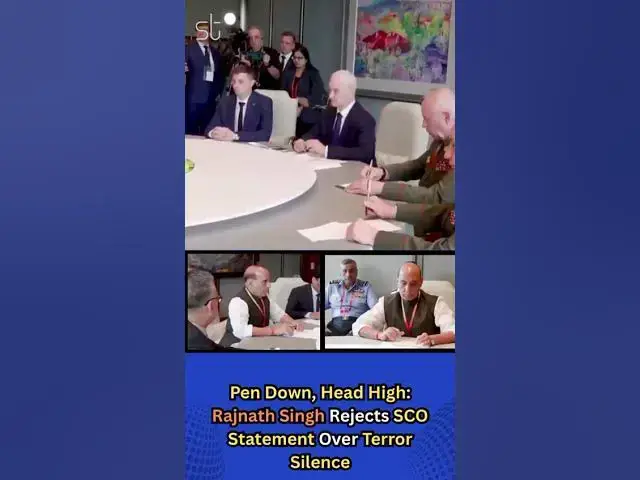 'Video thumbnail for Pen Down, Head High: Rajnath Singh Rejects SCO Statement Over Terror Silence'