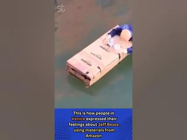 'Video thumbnail for Venice locals protested Jeff Bezos’s wedding using Amazon boxes—turning packaging into a message.'