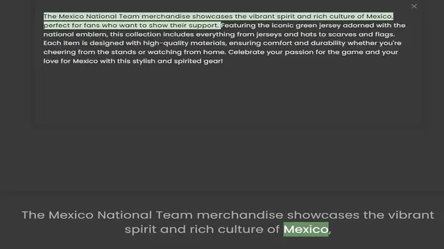 'Video thumbnail for The Mexico National Team merchandise showcases the vibrant spirit and rich culture of Mexico, perfect for fans who want to show their support. Featuring the iconic green jersey adorned with the national emblem, this collection includes ev'